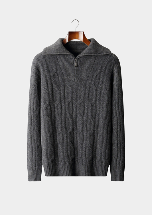 Pure Cashmere Dark Gray Cable Half Zip Sweater | Apuro