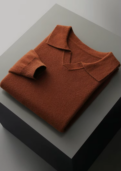 Pure Extra-Fine Merino Wool Ribbed Buttonless Polo | Apuro