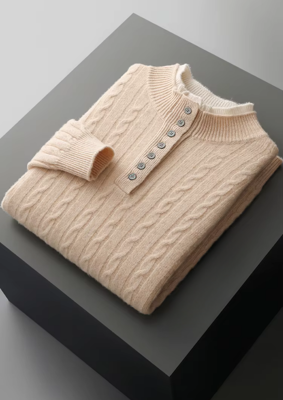 Pure Extra-Fine Merino Wool Cable Knit Henley Sweater | Apuro