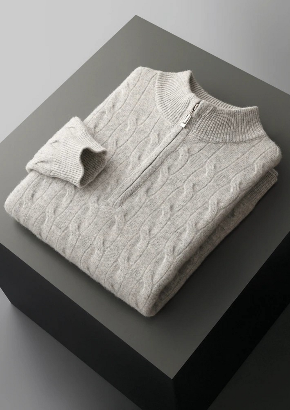 Pure Extra-Fine Merino Wool Cable Half Zip | Apuro
