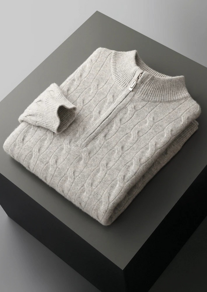Pure Extra-Fine Merino Wool Cable Half Zip | Apuro