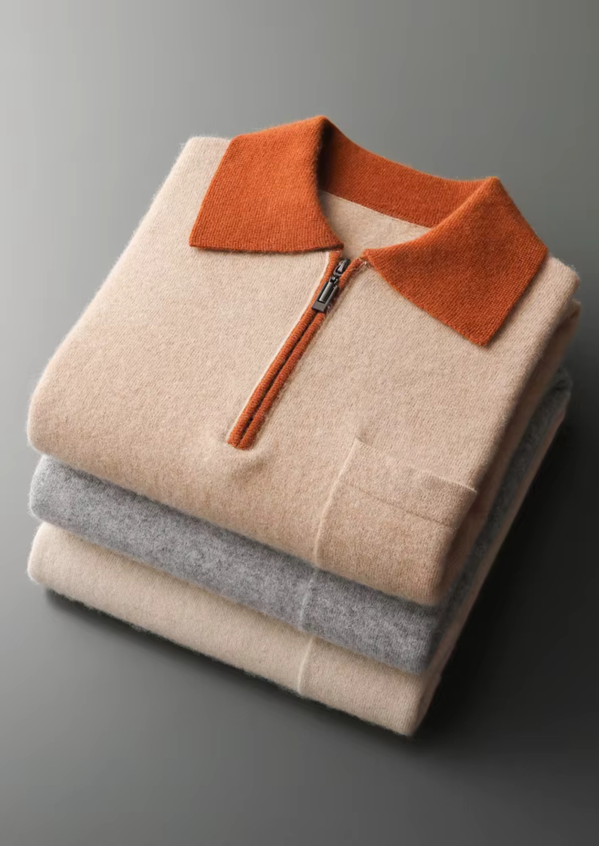 Premium Cashmere Two Tone Zipper Polo | Apuro