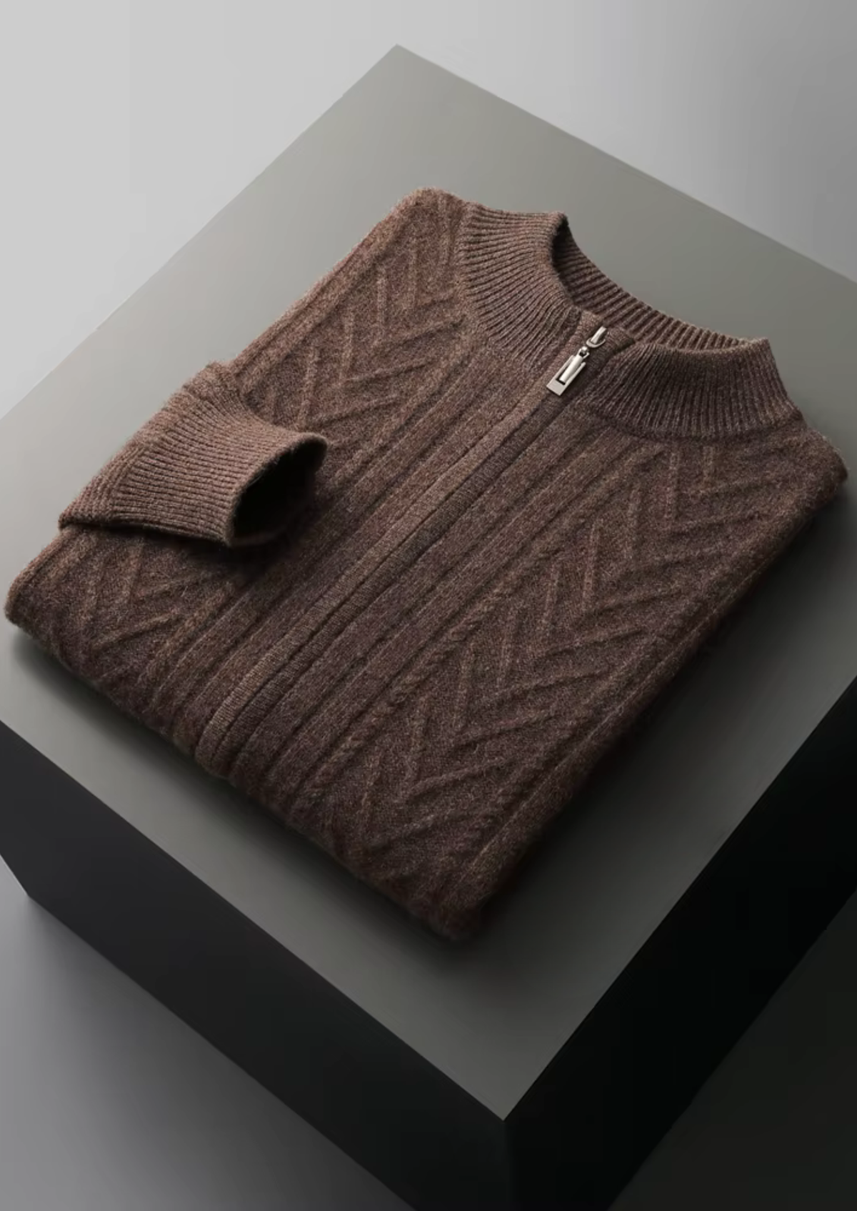 Pure Extra-Fine Merino Wool Patterned Zip Cardigan | Apuro