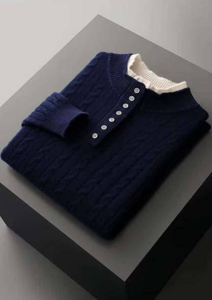 Pure Extra-Fine Merino Wool Cable Knit Henley Sweater | Apuro