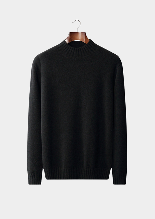 Pure Cashmere Black Mockneck Sweater | Apuro