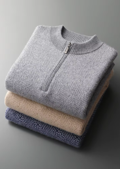 Premium Cashmere Patterned Half-Zip Sweater | Apuro