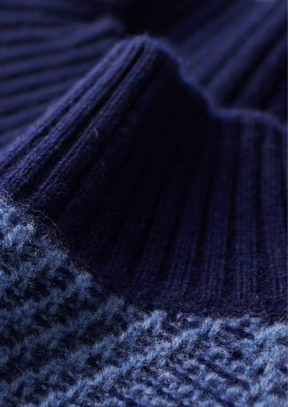 Pure Extra-Fine Merino Wool Two Tone Patterned Mockneck | Apuro
