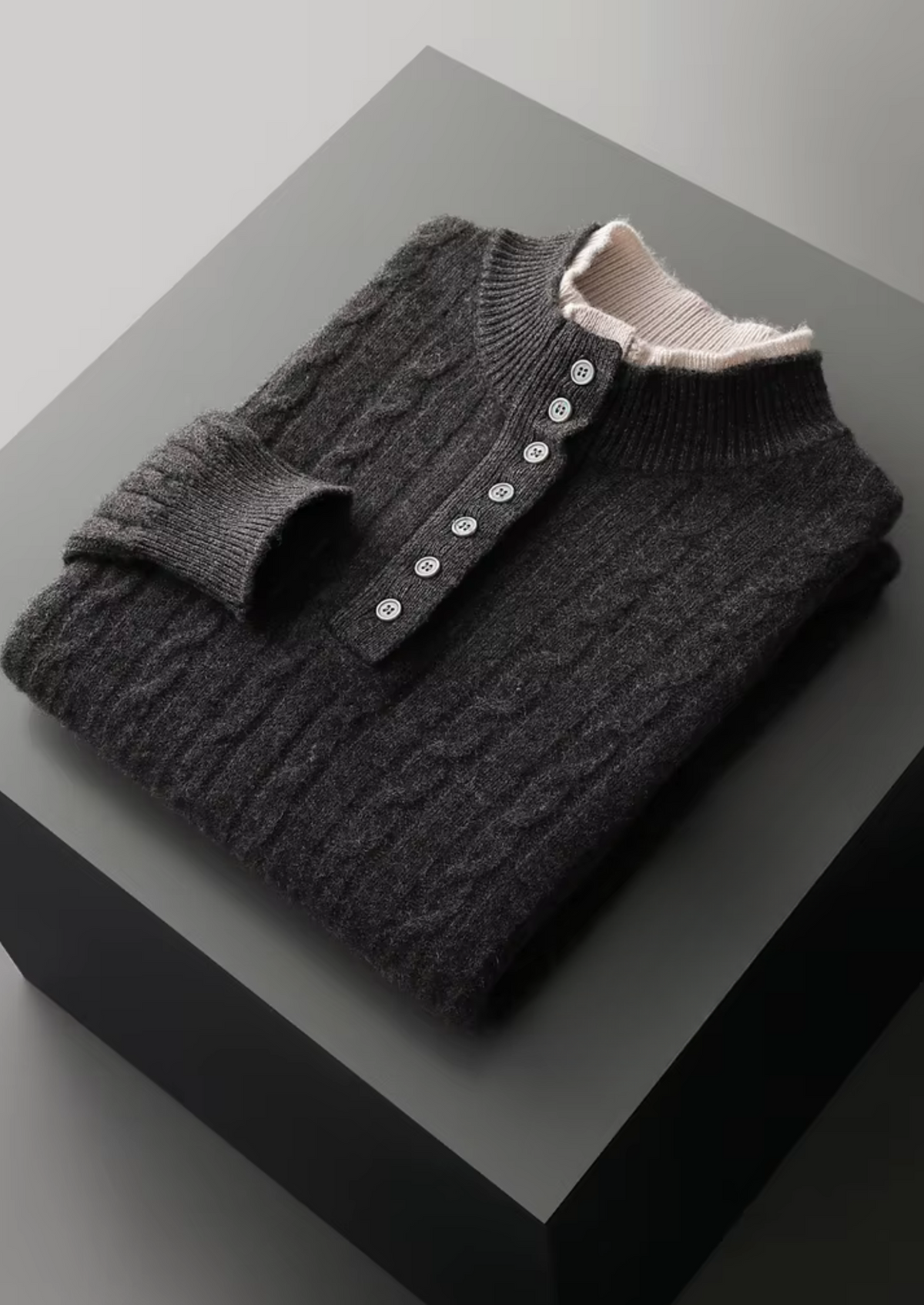 Pure Extra-Fine Merino Wool Cable Knit Henley Sweater | Apuro