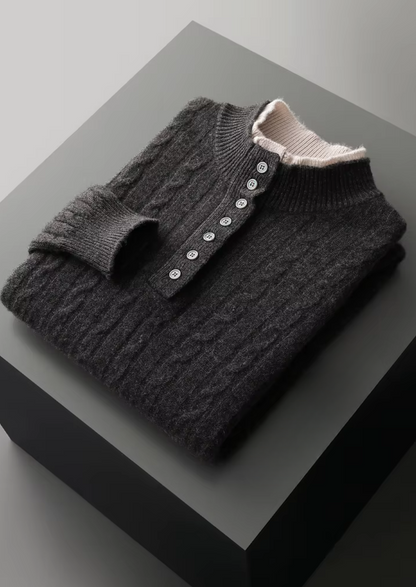 Pure Extra-Fine Merino Wool Cable Knit Henley Sweater | Apuro