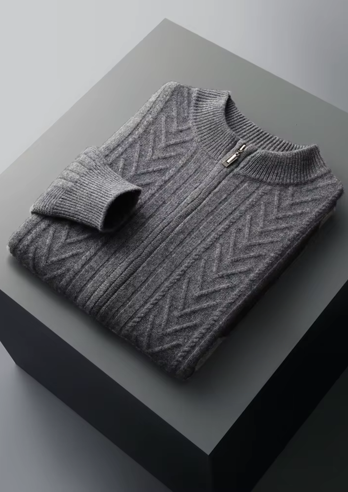 Pure Extra-Fine Merino Wool Patterned Zip Cardigan | Apuro