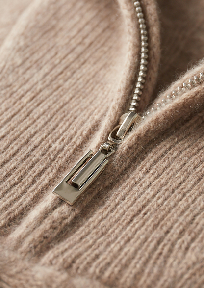 Pure Cashmere Beige Cable Half Zip Sweater | Apuro