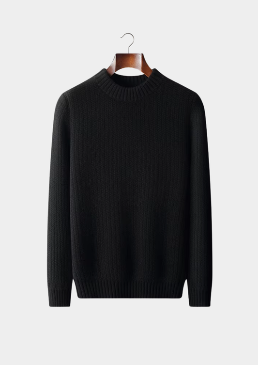 Pure Cashmere Black Heavyweight Crewneck | Apuro
