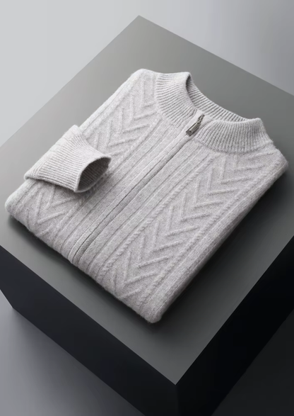 Pure Extra-Fine Merino Wool Patterned Zip Cardigan | Apuro