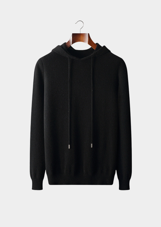 Pure Extra-Fine Merino Wool Black Leisure Hoodie | Apuro