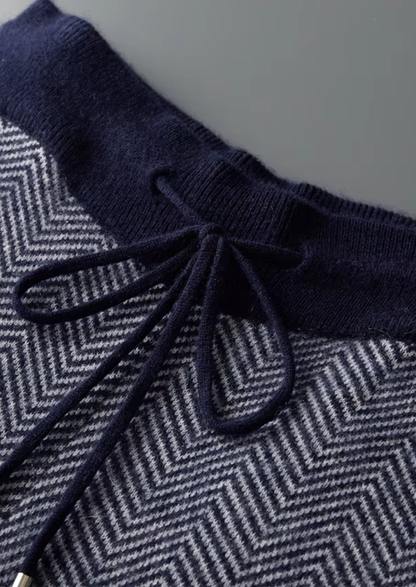 Pure Extra-Fine Merino Wool Navy Blue Herringbone Set | Apuro