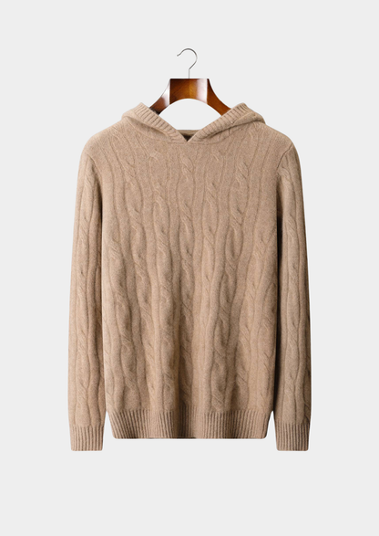 Pure Cashmere Sand Cable Knit Hoodie | Apuro