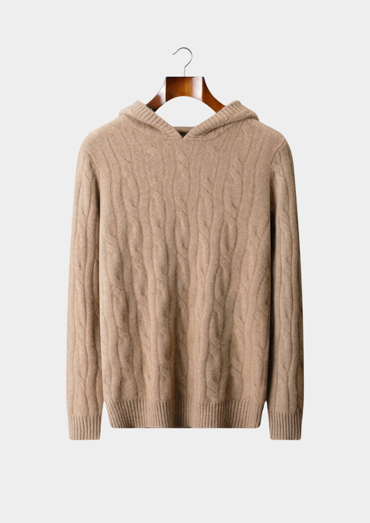 Pure Cashmere Sand Cable Knit Hoodie | Apuro