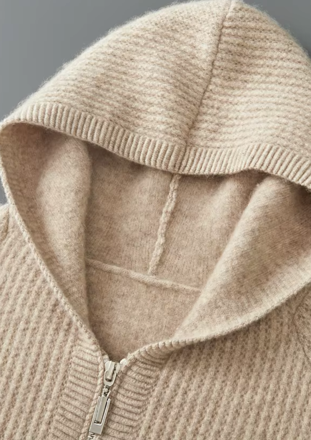 Pure Extra-Fine Merino Wool Ribbed Zipper Hoodie | Apuro