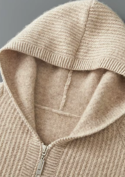 Pure Extra-Fine Merino Wool Ribbed Zipper Hoodie | Apuro