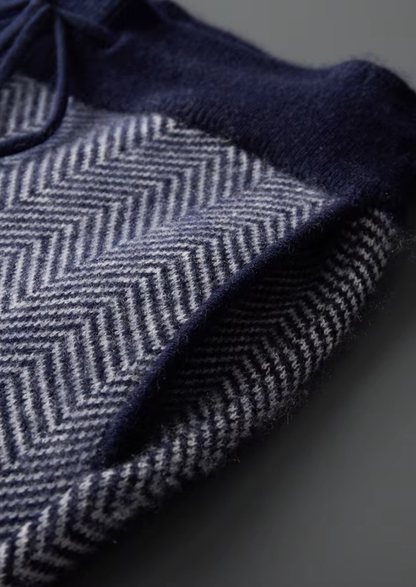 Pure Extra-Fine Merino Wool Navy Blue Herringbone Set | Apuro