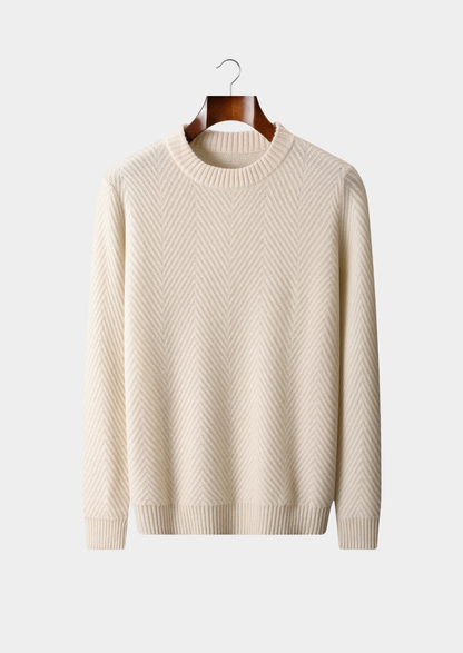Pure Cashmere Ivory Herringbone Crewneck | Apuro