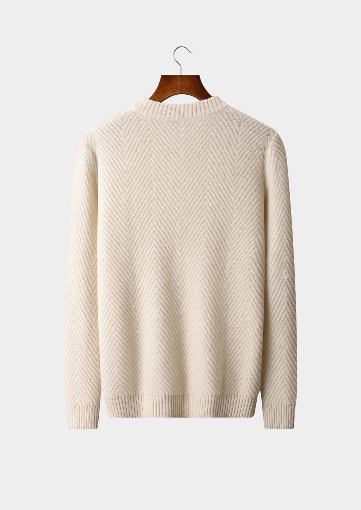 Pure Cashmere Ivory Herringbone Crewneck | Apuro
