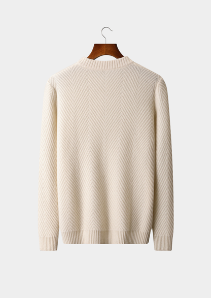 Pure Cashmere Ivory Herringbone Crewneck | Apuro