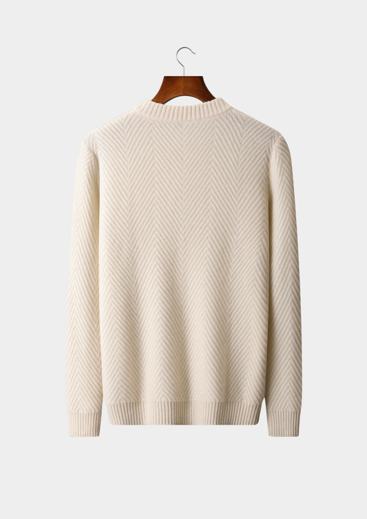 Pure Cashmere Ivory Herringbone Crewneck | Apuro