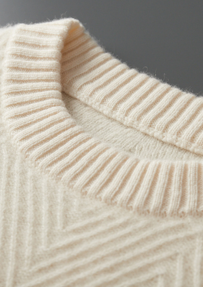 Pure Cashmere Ivory Herringbone Crewneck | Apuro