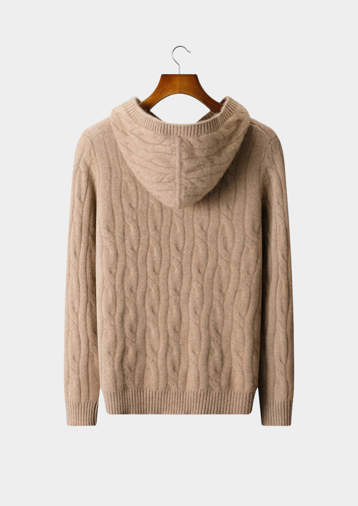 Pure Cashmere Sand Cable Knit Hoodie | Apuro