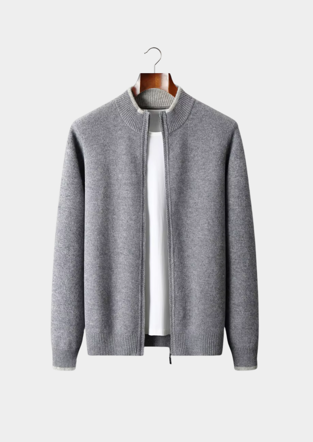 Pure Extra-Fine Merino Wool Two-Tone Zip Cardigan | Apuro