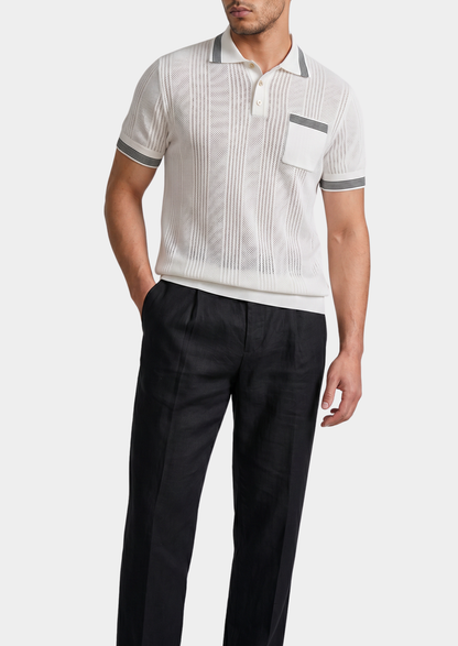 Leon White Open Knit Lightweight Polo | Apuro