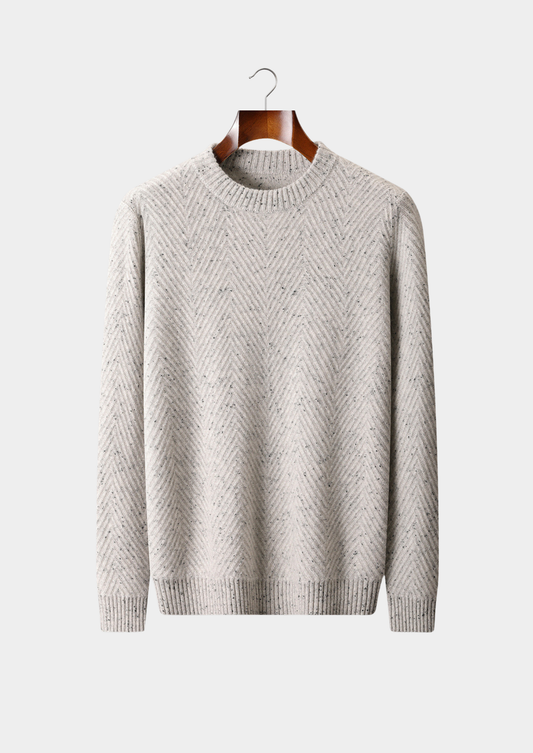 Pure Cashmere Light Gray Herringbone Crewneck | Apuro