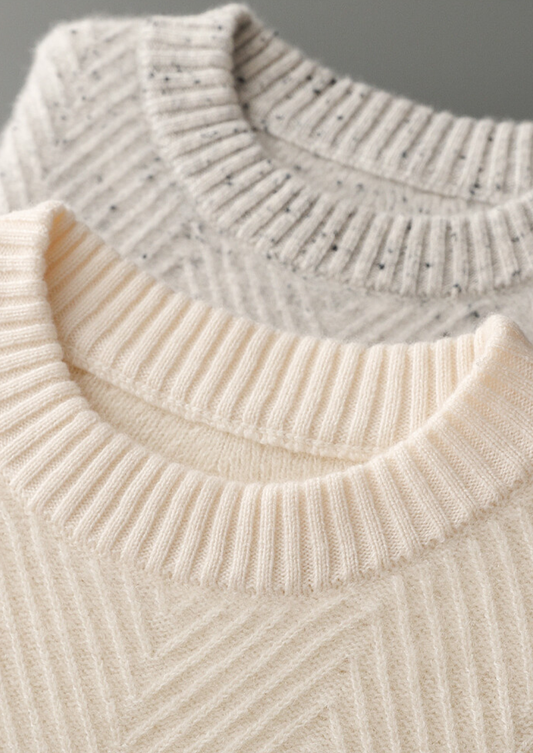 Pure Cashmere Light Gray Herringbone Crewneck | Apuro