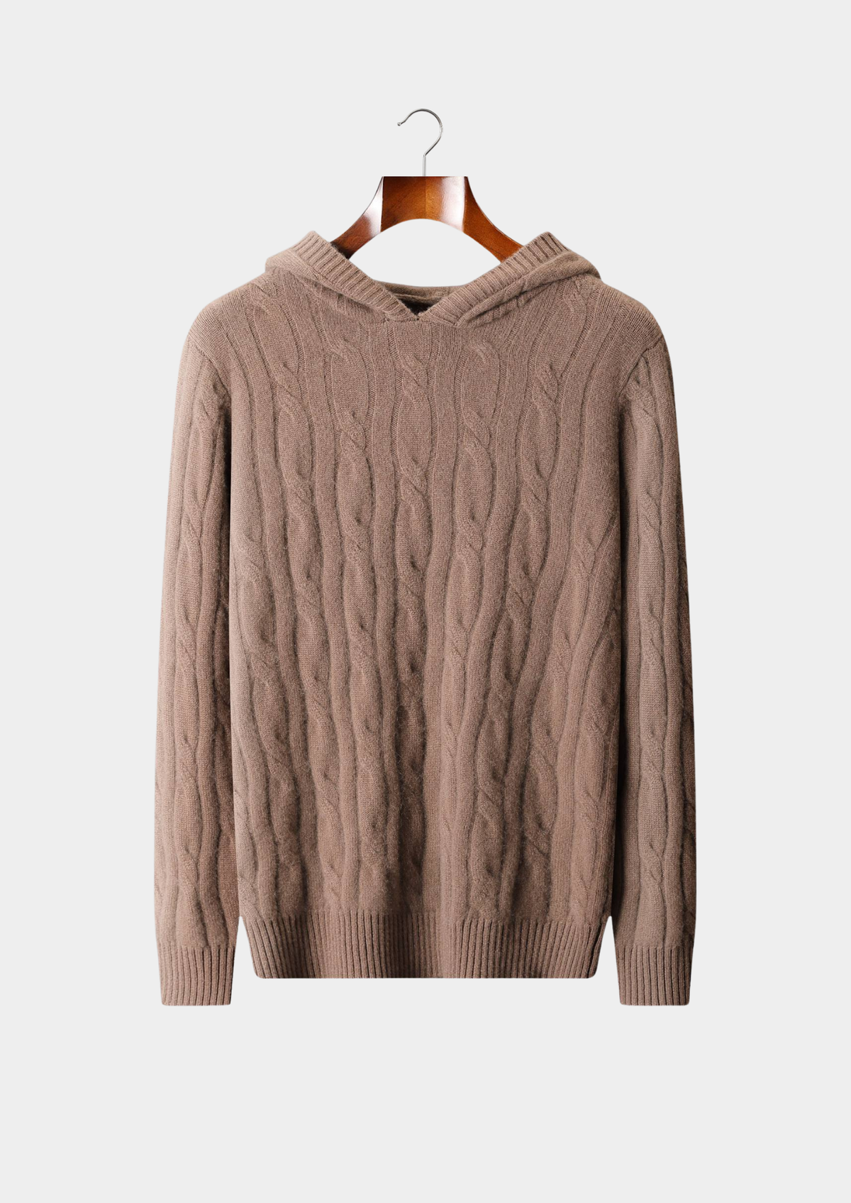 Pure Cashmere Beige Cable Knit Hoodie | Apuro