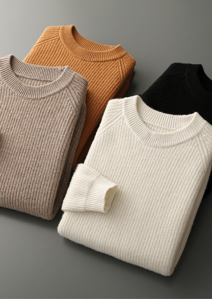 Pure Extra-Fine Merino Wool Ribbed Raglan Crewneck | Apuro