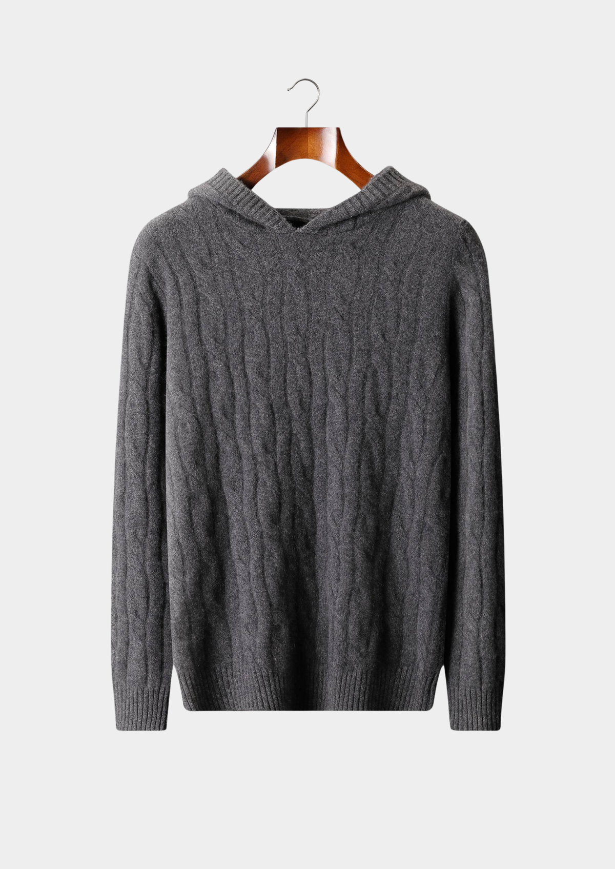 Pure Cashmere Dark Gray Cable Knit Hoodie | Apuro