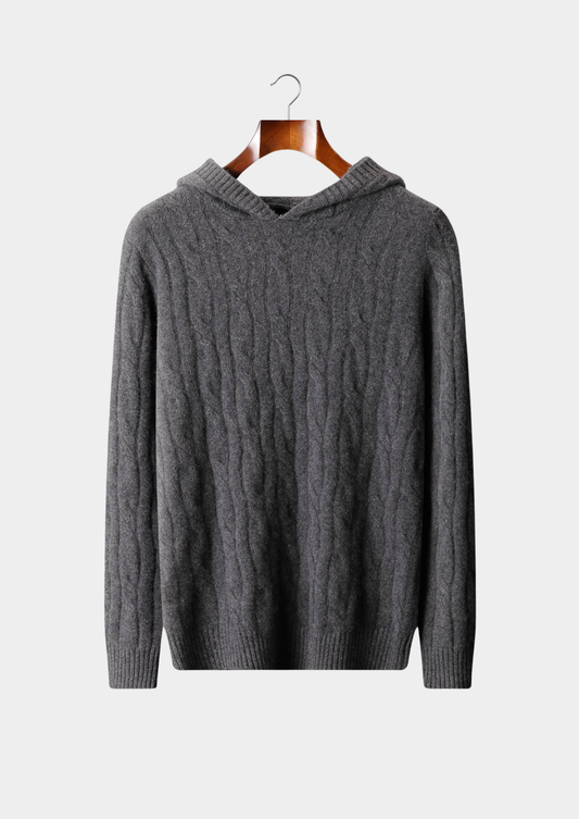 Pure Cashmere Dark Gray Cable Knit Hoodie | Apuro