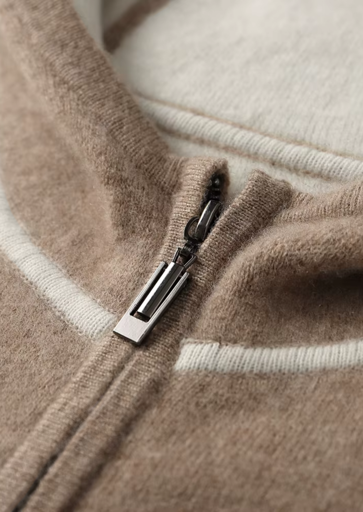 Premium Cashmere Two Tone Zipper Hoodie | Apuro