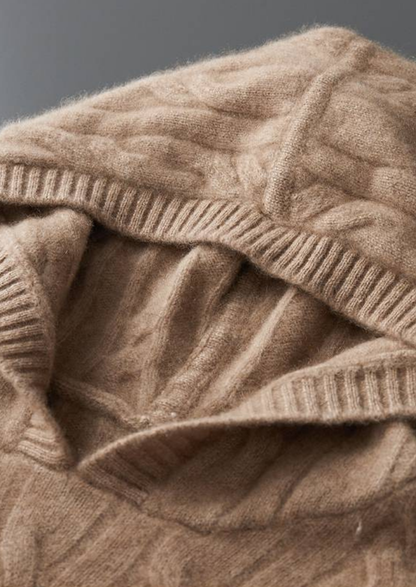 Pure Cashmere Sand Cable Knit Hoodie | Apuro