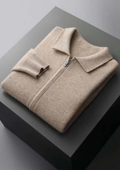 Pure Extra-Fine Merino Wool Zip Polo Cardigan | Apuro