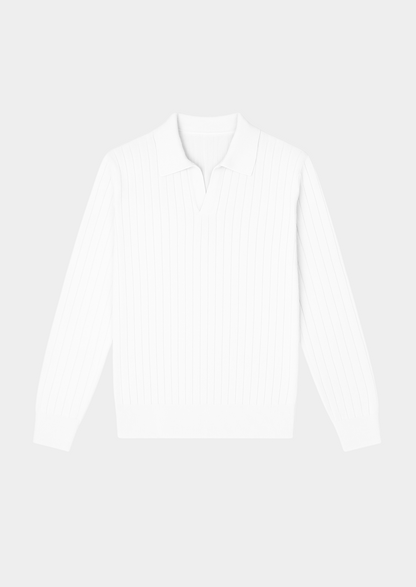 White Buttonless Ribbed Polo | Apuro