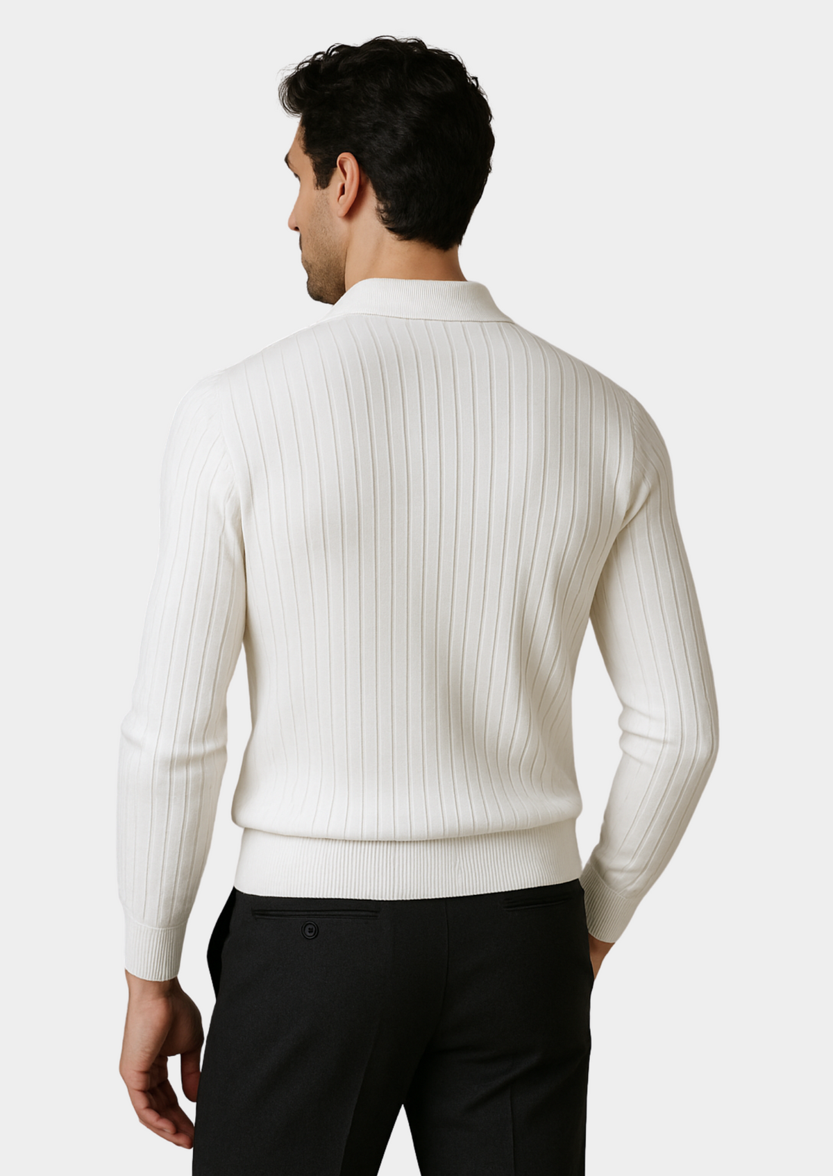 White Buttonless Ribbed Polo | Apuro