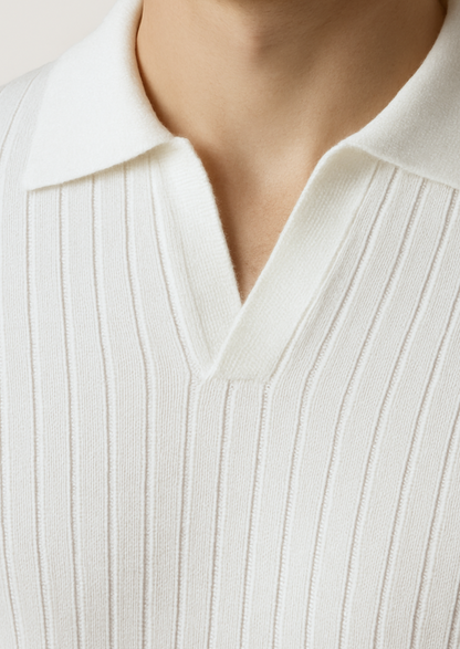White Buttonless Ribbed Polo | Apuro