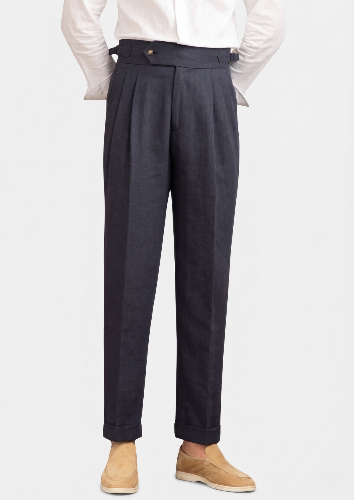Napoli Pleated Coastal Trousers - Navy Blue | Apuro