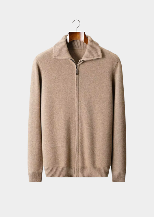 Pure Cashmere Beige Funnel Neck Cardigan | Apuro
