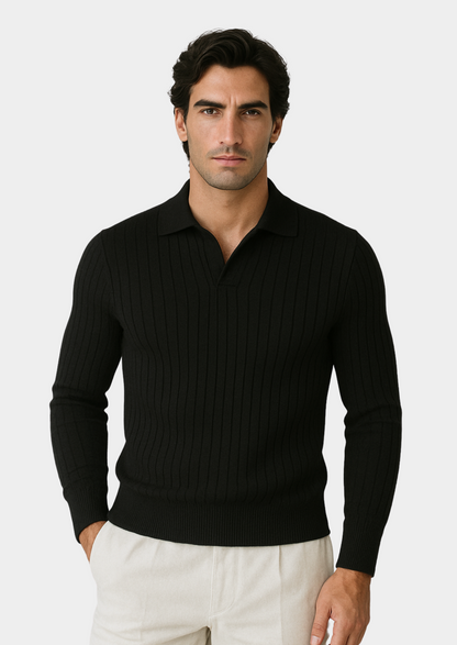 Black Buttonless Ribbed Polo | Apuro