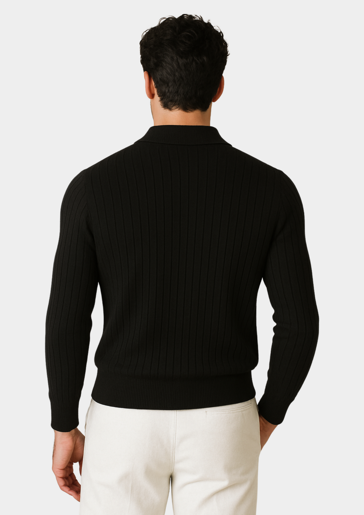 Black Buttonless Ribbed Polo | Apuro