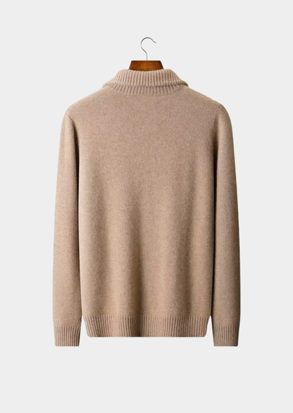 Pure Cashmere Beige Funnel Neck Cardigan | Apuro