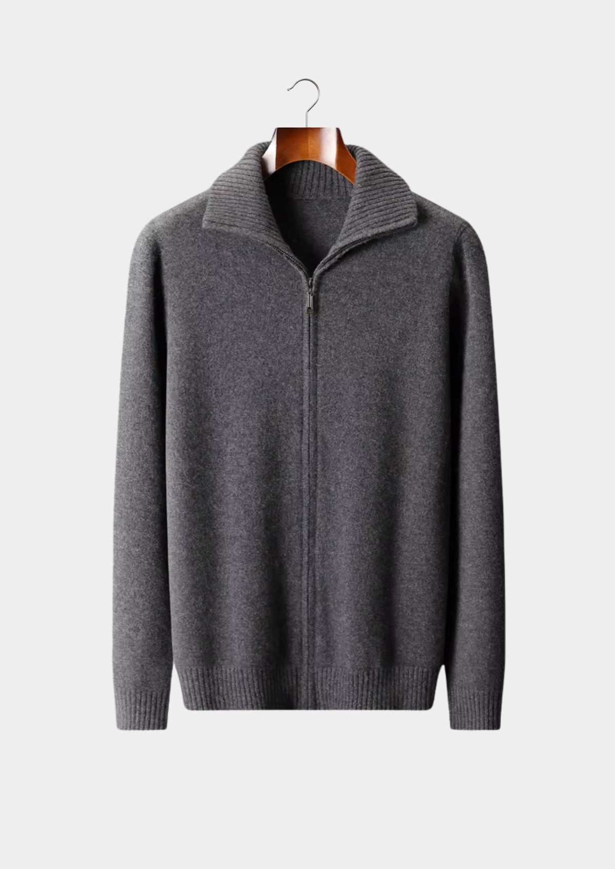 Pure Cashmere Dark Gray Funnel Neck Cardigan | Apuro